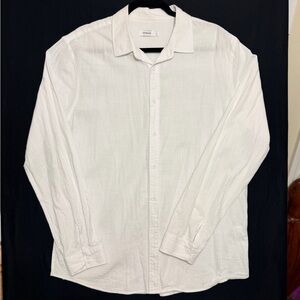 Men's White Cotton Linen Blend Casual Button Down Shirt Comfortable